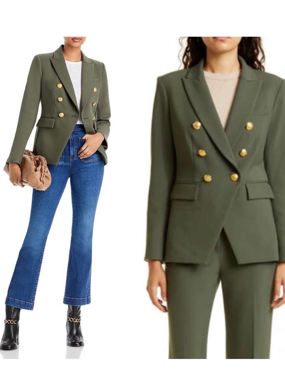 VERONICA BEARD Miller Dickey Suit Blazer Olive Green Signature Gold Buttons 14 X
